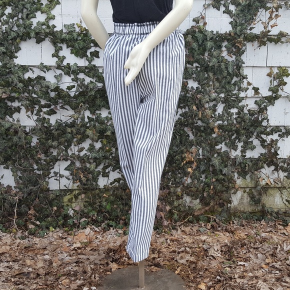90s High Waisted Striped Pants Cropped Seersucker - Picture 4 of 8